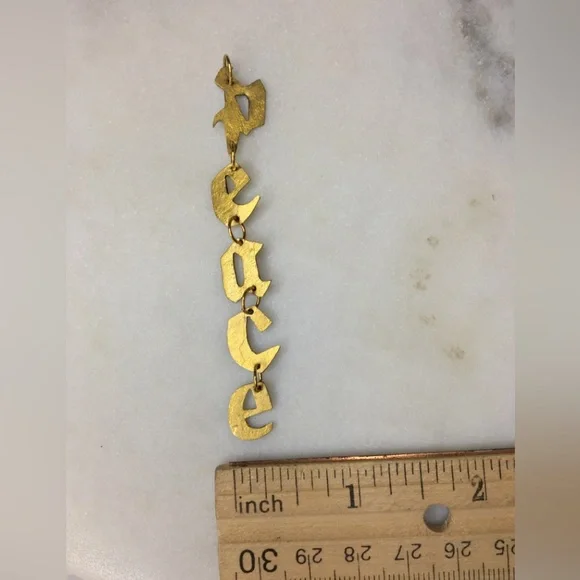 Gold Peace Necklace, handcrafted peace gold tone pendant w/24k gold plated chain - Picture 10 of 15